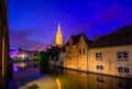 Night view over Brugge, Belgium Royalty Free Stock Photo