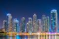 Night view over the burj khalifa lake, UAE Royalty Free Stock Photo