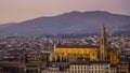 Night landscape view over Florence, Italy, featuring the illuminated Basilica di Santa Croce Holy Cross . Royalty Free Stock Photo