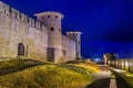 Night view over illuminated fortification of Carcassonne, France