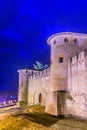 Night view over illuminated fortification of Carcassonne, France