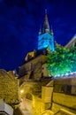 night view over illuminated lutheran cathedral of saint mary in romanian city sibiu...IMAGE Royalty Free Stock Photo