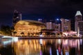 Night view over Marina Bay facing The Esplanade in Singapore. Royalty Free Stock Photo