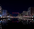 Night view over the old Eriksberg shipyard crane in Gothenburg, Sweden. Royalty Free Stock Photo