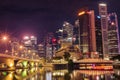 Night view over Singapore River facing finance business district. Royalty Free Stock Photo