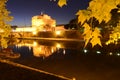 Night view over the Tevere river and the Sant'Angelo castle and bridge