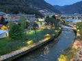 Night view over the Valira river in Andorra la Vella Royalty Free Stock Photo