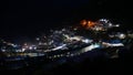 Night view over village Namche Bazar, center of Khumbu Region in the Himalayas, Nepal with illuminated houses and lodges.