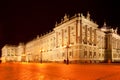 A night view of Palacio Real Royal Palace at Plaza de Oriente, Madrid Royalty Free Stock Photo