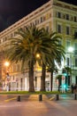 Night view Palm trees in Nice 2 may 2012 . Cote d& x27;Azur. Mediterranean resort. France Royalty Free Stock Photo