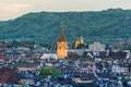 Night view of panorama of city view of old downtown of Zurich from campus of ETH , with St. Peter Pfarrhaus , one of the main Royalty Free Stock Photo