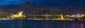 The Night view panorama of the Sydney Opera House and the Sydney Bridge Royalty Free Stock Photo