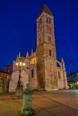 Night view of parish church Santa Maria de la Antigua in Vallado