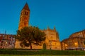 Night view of parish church Santa Maria de la Antigua in Vallado