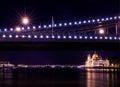 The night view of the Parlament building and the Danube under th Royalty Free Stock Photo