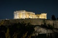 Night view of the Parthenon in Athens, Greece