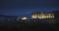 Night view of Parthenon Temple, Acropolis of Athens from Filopappou Hill, Athens, Greece Royalty Free Stock Photo