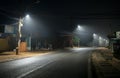 The night view of the pass road is full of fog with magical street lights