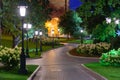 Night view of a path in Alexandrovsky Garden