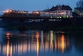 Night view of pedestrian stone bridge, Uzhgorod,Ukraine