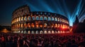 night view of people cheering in colosseum in rome generative AI Royalty Free Stock Photo