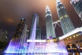 Night view of Petronas Twin Towers KLCC and Symphony Lake  the most attractive place in Malaysia. Royalty Free Stock Photo