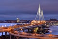 Night View Petrovsky Fairway Cable-Stayed Bridge, St. Petersburg, Russia.