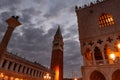 Night view of piazza San Marco, Doge`s Palace Palazzo Ducale in Venice, Italy Royalty Free Stock Photo