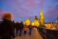 Night view of picturesque Charles Bridge Prague city Czech Republic Royalty Free Stock Photo