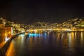 Night view from the picturesque port of Hydra island. The harbor or port as it`s also called, is the main focal point of Hydra Royalty Free Stock Photo