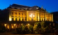 Night view of Place de la Comedie in front of Opera and Theater building illuminated by yellow light in Metz, France Royalty Free Stock Photo