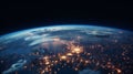 Night view of the planet Earth from space. 3D Rendering generative ai Royalty Free Stock Photo