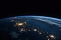 Night view of planet Earth from space. Elements of this image furnished by NASA, Planet Earth views at night from outer space, AI Royalty Free Stock Photo