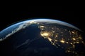 Night view of planet Earth from space. Elements of this image furnished by NASA, Planet Earth views at night from outer space, AI Royalty Free Stock Photo