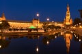 Night view of the Plaza de Espana in Seville, Andalusia,Spain Royalty Free Stock Photo