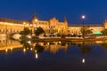 Night view of the Plaza de Espana in Seville, Andalusia,Spain Royalty Free Stock Photo