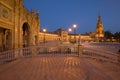 Night view of the Plaza de Espana in Seville, Andalusia, Spain Royalty Free Stock Photo