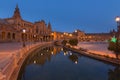 Night view of the Plaza de Espana in Seville, Andalusia,Spain Royalty Free Stock Photo