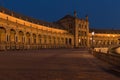 Night view of the Spanish square Plaza de Espana in Seville, Andalusia,Spain Royalty Free Stock Photo