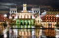 Night view of Plaza Mayor and town hall building in Valladolid, Spain, in a rainy night. Royalty Free Stock Photo