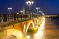 Night view of Pont de pierre, Bordeaux Royalty Free Stock Photo