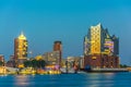 Night view of the port of hamburg with the elbphilharmonie building, Germany Royalty Free Stock Photo