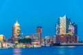 Night view of the port of hamburg with the elbphilharmonie building, Germany Royalty Free Stock Photo