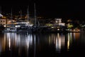 a night view of a port in Makarska, Croatia