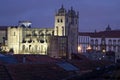 Night view of the Portuguese Se de Porto Cathedral Royalty Free Stock Photo