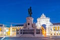 Night view of Praca do comercio square in Lisbon, Portugal. Royalty Free Stock Photo