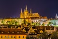 Night View of Prague castle, the largest coherent castle complex in the world,   on Vltava river in Prague, Czech Royalty Free Stock Photo