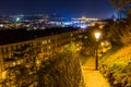 Night view of the prague castle and railway bridge over vltava/moldau river in prague taken from the top of vysehrad castle Royalty Free Stock Photo