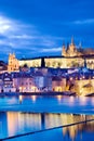 Prague castle and Charles bridge over Moldau river, Lesser town, Prague (UNESCO), Czech republic Royalty Free Stock Photo