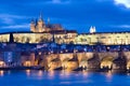 Prague castle and Charles bridge over Moldau river, Lesser town, Prague (UNESCO), Czech republic Royalty Free Stock Photo